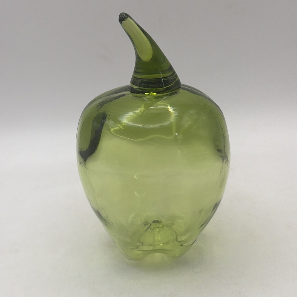Viking Glass Green Hollow Apple Handblown MCM Paperweight Vintage 5"